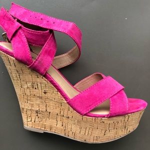 Pink wrapped ankle wedges